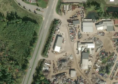 Vista aérea del patio de Yaeger Auto Salvage